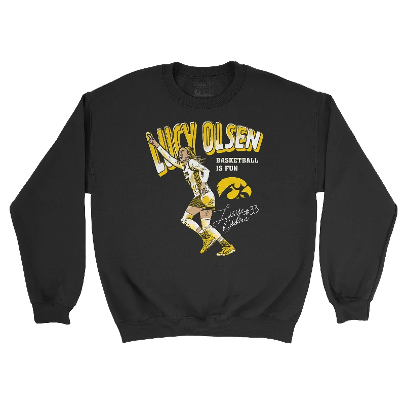 Long sleeve shirts with UV protection for sunny days-EXCLUSIVE RELEASE: Lucy Olsen "Basketball is Fun" Cartoon Black Crew