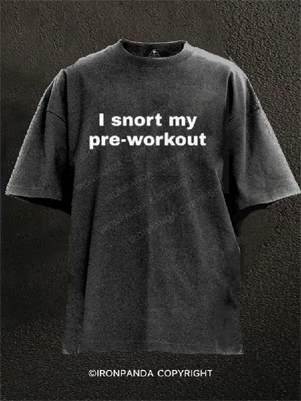 T-shirts for road trips with fun graphics-I snort my pre-workout Washed Gym Shirt