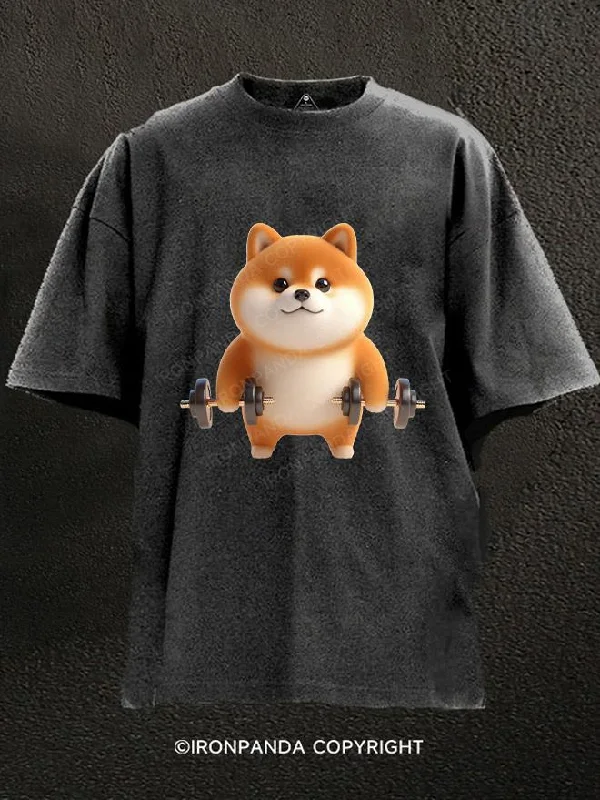 T-shirts for travel and adventure lovers-Stronger shiba Washed Gym Shirt