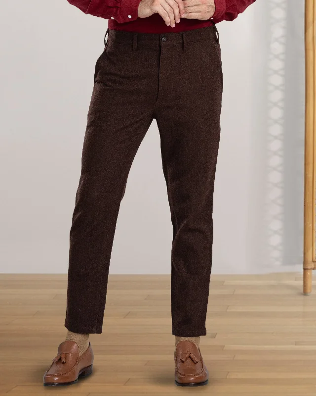 Elegant pants for evening events and dinners-Brown Wool Chino