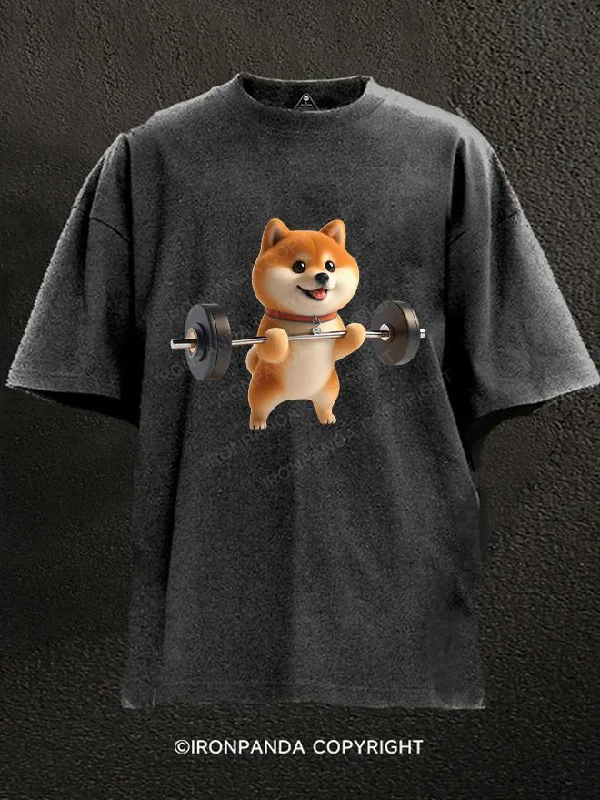 Best T-shirts for screen printing designs-shiba Weightlifting Washed Gym Shirt