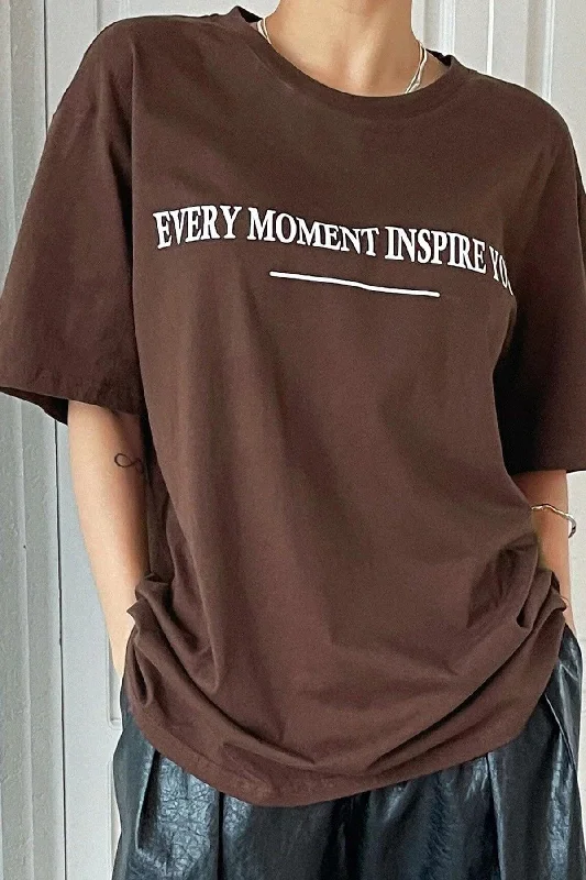 Organic cotton T-shirts for eco-friendly fashion-Printed Brown Oversize T-shirt Shoulder Tee