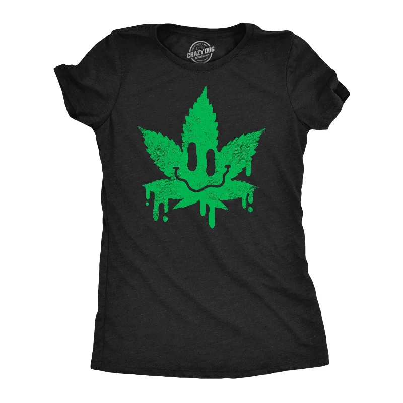 Trendy graphic T-shirts for young adults-Dripping Pot Leaf Smile Women's T Shirt