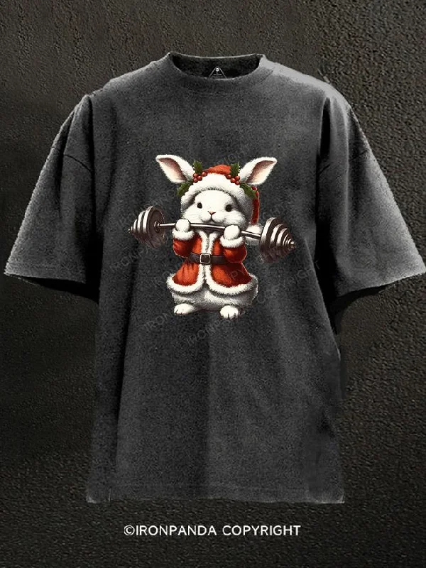 Vintage-style T-shirts for retro lovers-Christmas rabbit weightlifting Washed Gym Shirt