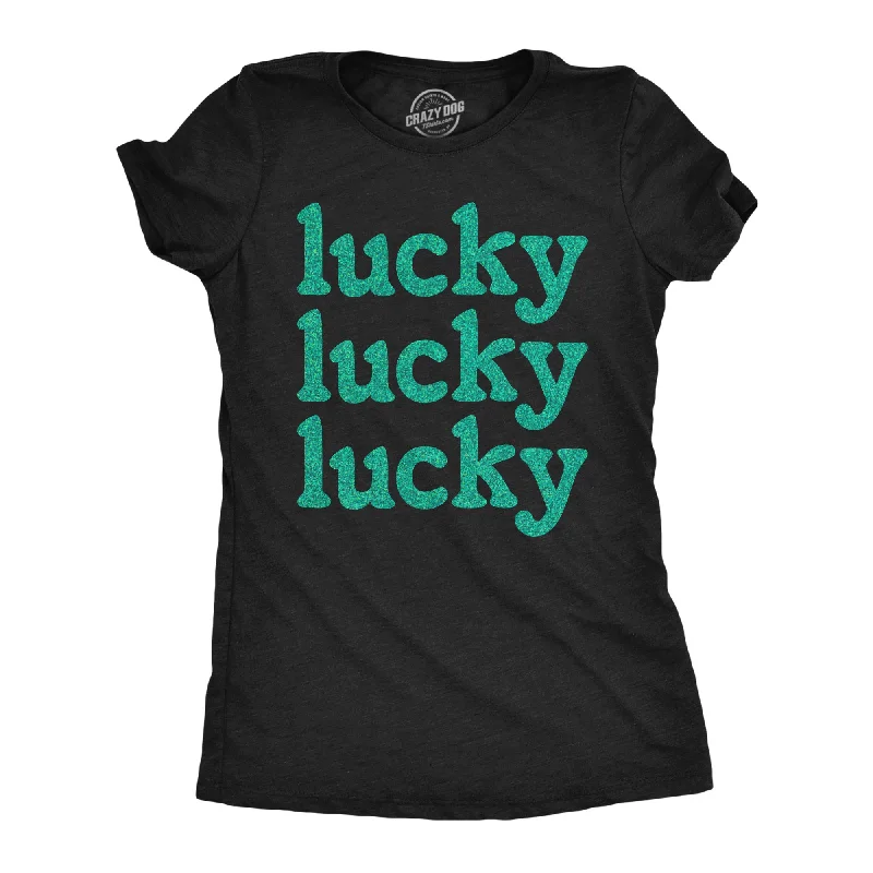 T-shirts for hobbyists with personalized designs-Lucky Lucky Lucky Green Glitter Women's T Shirt