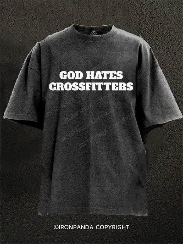 Custom T-shirts with names and numbers-GOD HATES CROSSFITTERS Washed Gym Shirt