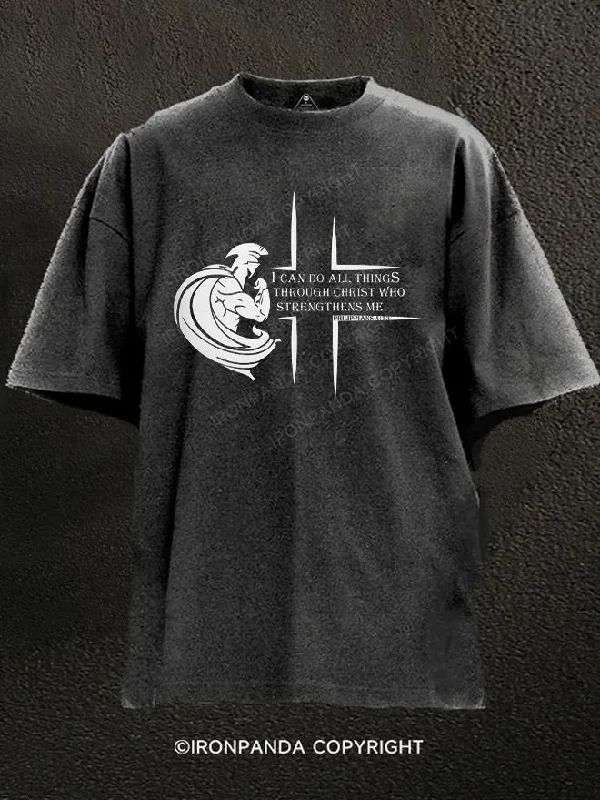 Vintage-style T-shirts for retro lovers-I CAN DO ALL THINGS THROUGH CHRIST SPARTAN Washed Gym Shirt