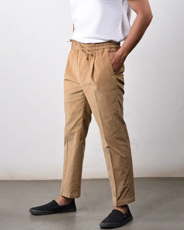 Lightweight linen pants for beach vacations-Soft Tan 25 Wale Corduroy Drawstring Pant