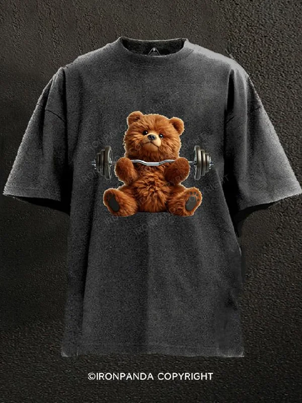 T-shirts for art lovers with custom prints-BROWN BEAR REPPIN' HEAVY Washed Gym Shirt