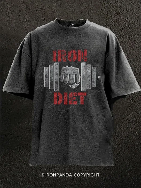 T-shirts with cool animal designs for animal lovers-Iron Diet Washed Gym Shirt