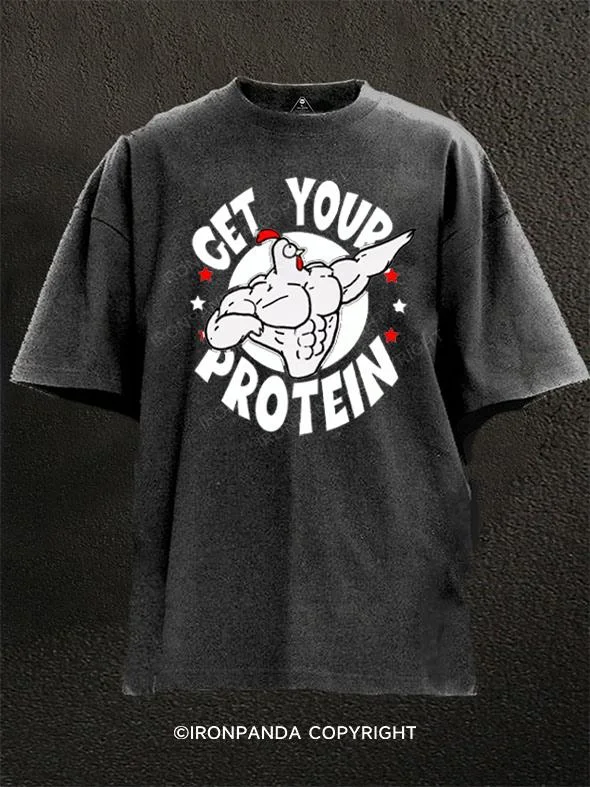 Comfortable and stretchy T-shirts for everyday wear-Get Your Protein Washed Gym Shirt