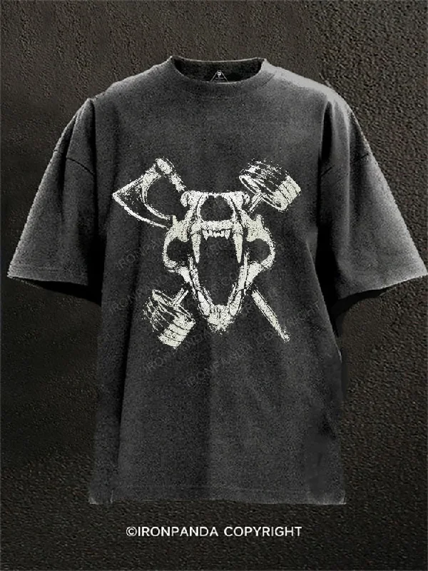 Retro-themed T-shirts for nostalgic styles-Viking Axe & Barbell Washed Gym Shirt