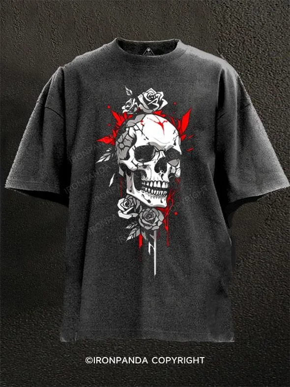 T-shirts for travel and adventure lovers-Skull and Roses Washed Gym Shirt