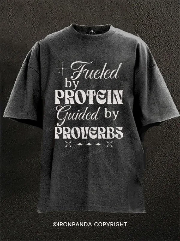 Comfortable T-shirts for outdoor activities-Fueled by PROTEIN Guided by PROVERBS Washed Gym Shirt