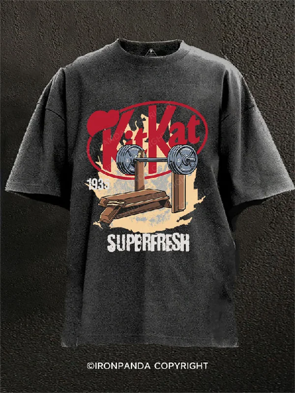 Best T-shirts for screen printing designs-KitKat Bench Press Washed Gym Shirt