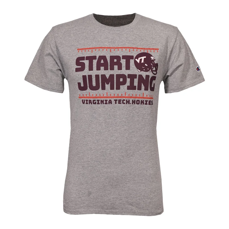 Custom T-shirts with artistic designs for exhibitions-Virginia Tech Start Jumping T-Shirt: Oxford Gray by Champion