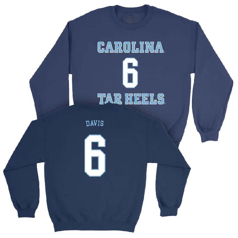 Trendy long sleeve shirts with artistic prints and designs-UNC Men's Basketball Sideline Navy Crew  - Elijah Davis