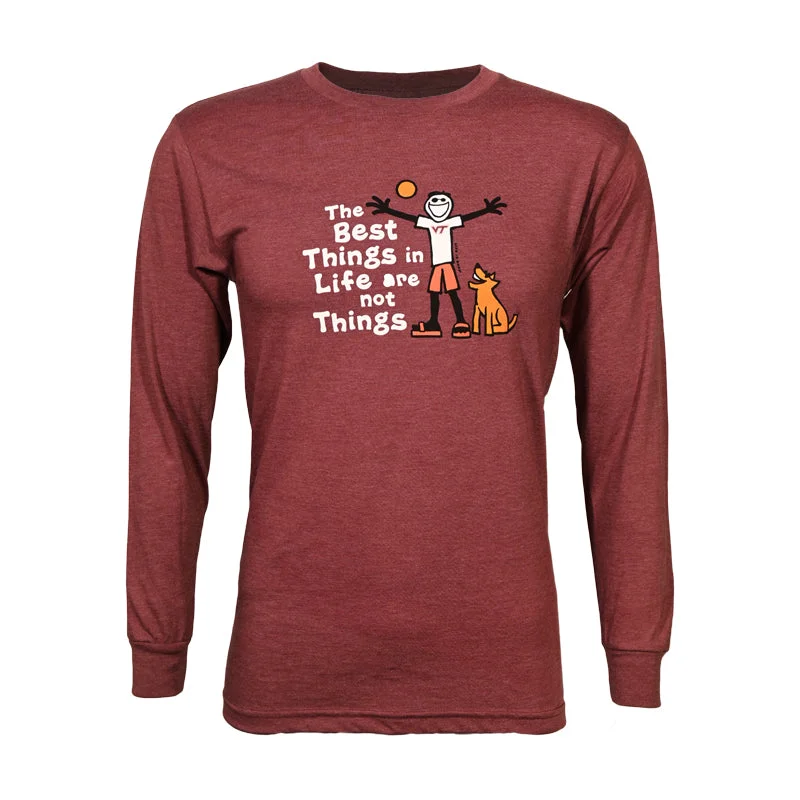 Classic logo T-shirts for brand enthusiasts-Virginia Tech Life is Good Best Things Long-Sleeved T-shirt: Heather Maroon