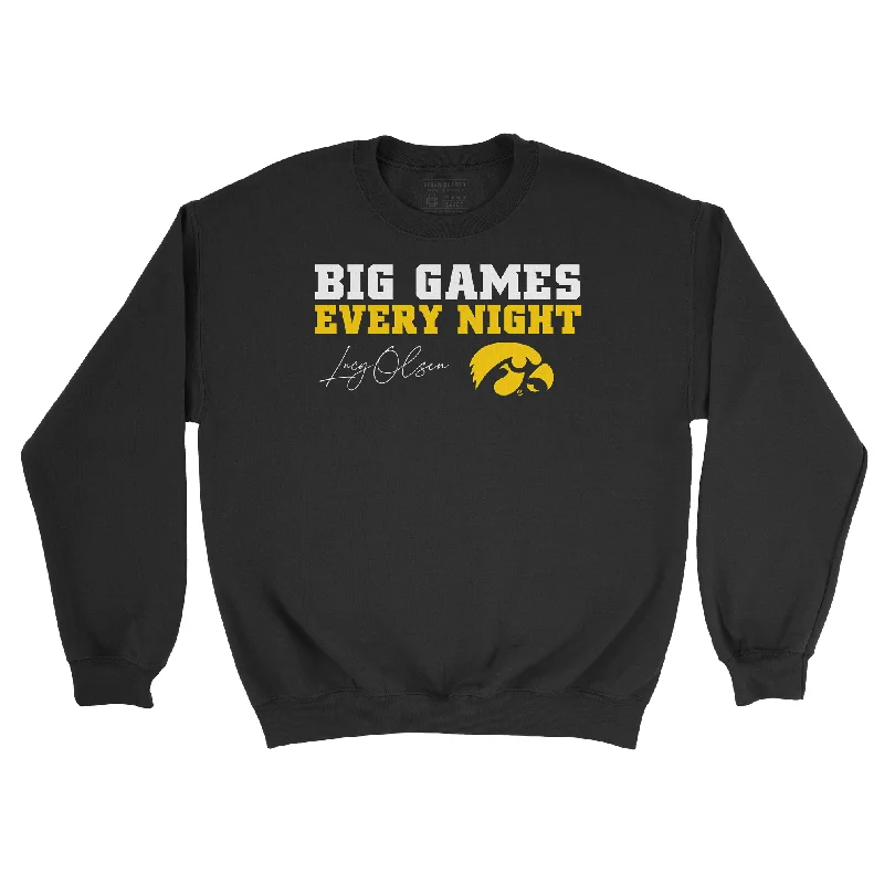 Comfortable long sleeve shirts for lounging at home-EXCLUSIVE RELEASE: Lucy Olsen "Big Games Every Night" Black Crew