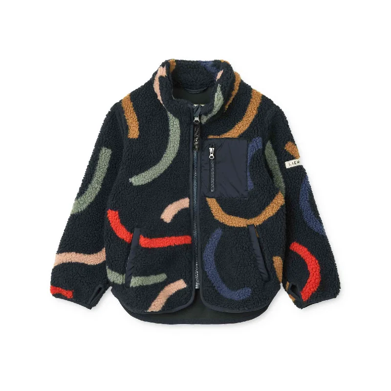 Functional jackets for travel and outdoor adventures-Liewood Nolan Pile Jacket - Graphic Swirls / Classic Navy