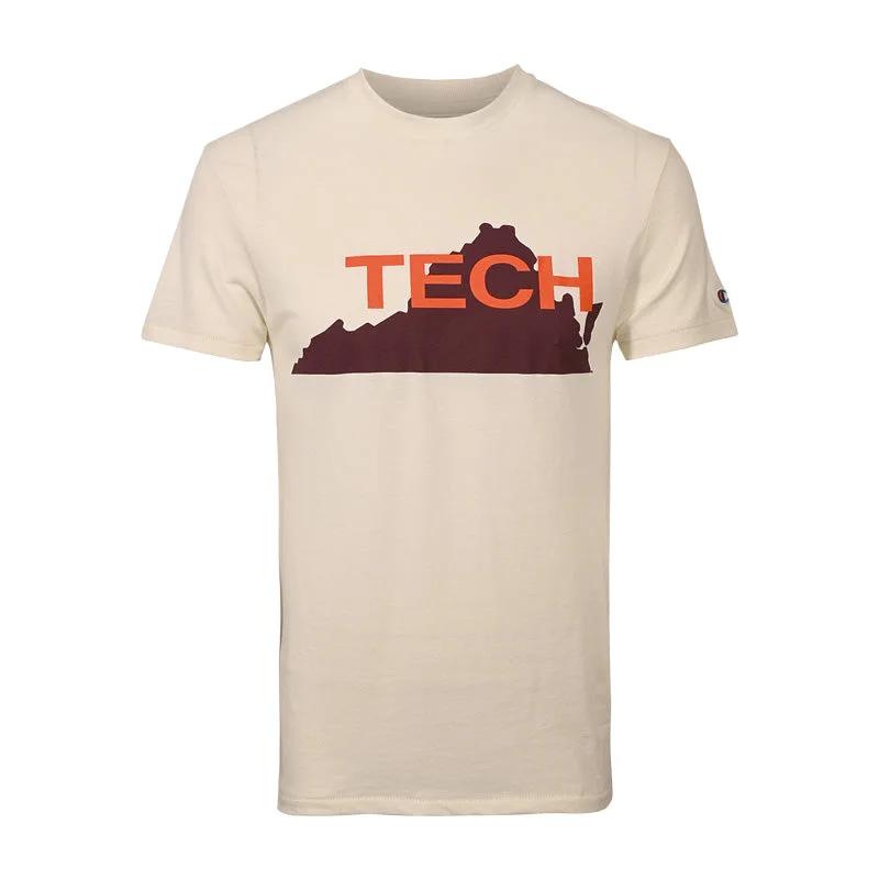 Comfortable T-shirts for travel and tourism wear-Virginia Tech Triumph Vault State Outline T-Shirt: White by Champion