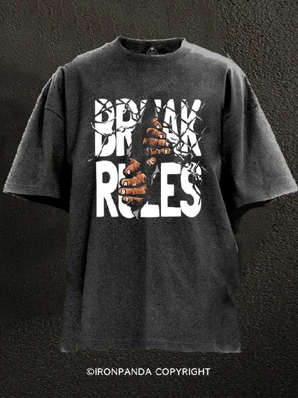 Trendy graphic T-shirts for young adults-break rules Washed Gym Shirt