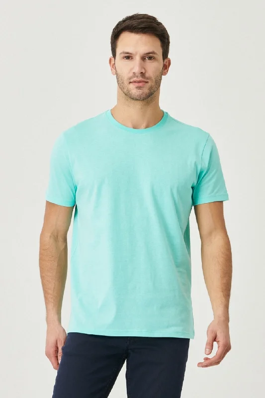 T-shirts for charity events and fundraising-Men's Turquoise 100% Cotton Slim Fit Slim Fit Crew Neck Short Sleeved T-Shirt