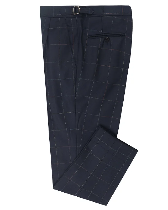 Stretchy pants for comfortable movement throughout the day-Dugdale Navy Windowpane Twill Pant