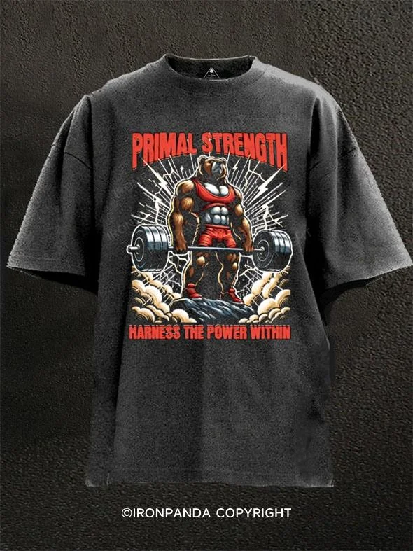 T-shirts with bold slogans for strong statements-Primal Strength Bodybuilding Washed Gym Shirt