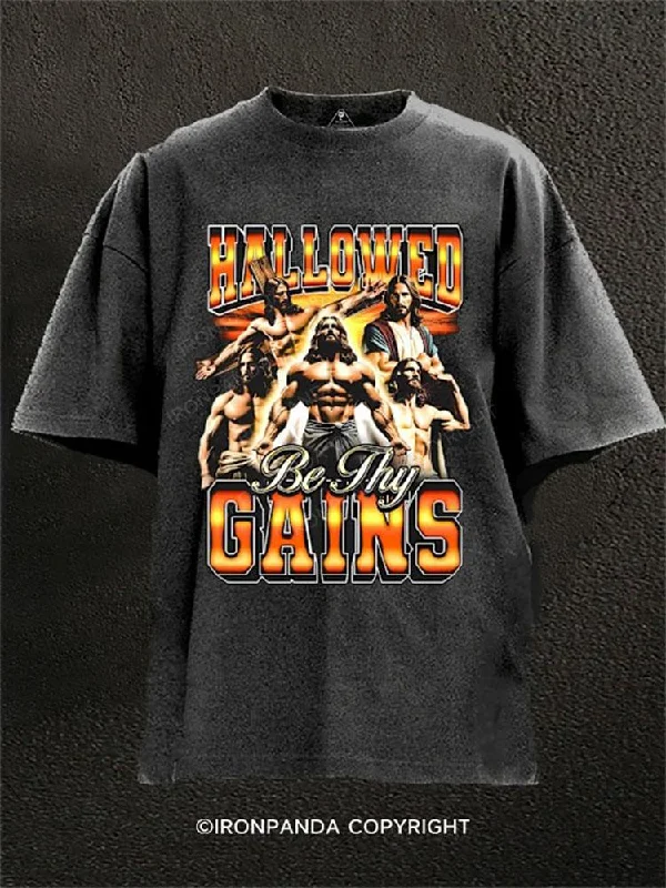 Performance T-shirts for sports and active wear-Hallowed Be Thy Gains Washed Gym Shirt