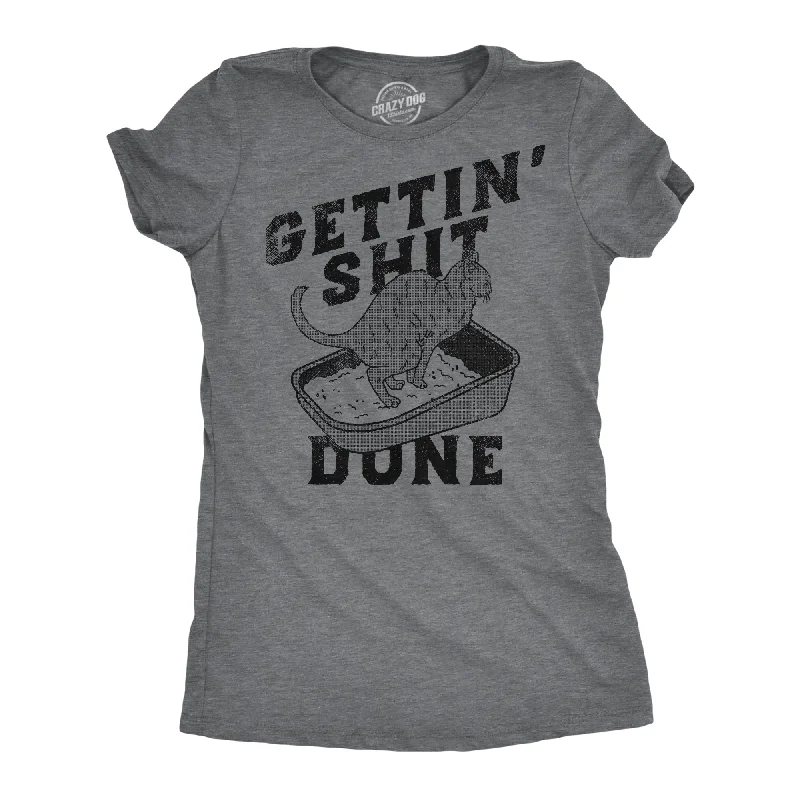 Retro-themed T-shirts for nostalgic styles-Gettin Shit Done Cat Women's T Shirt