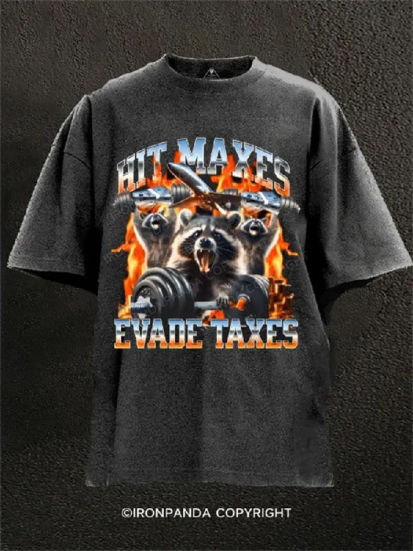 Short-sleeve T-shirts for casual style-Raccoon Hit Maxes Evade Taxes Washed Gym Shirt