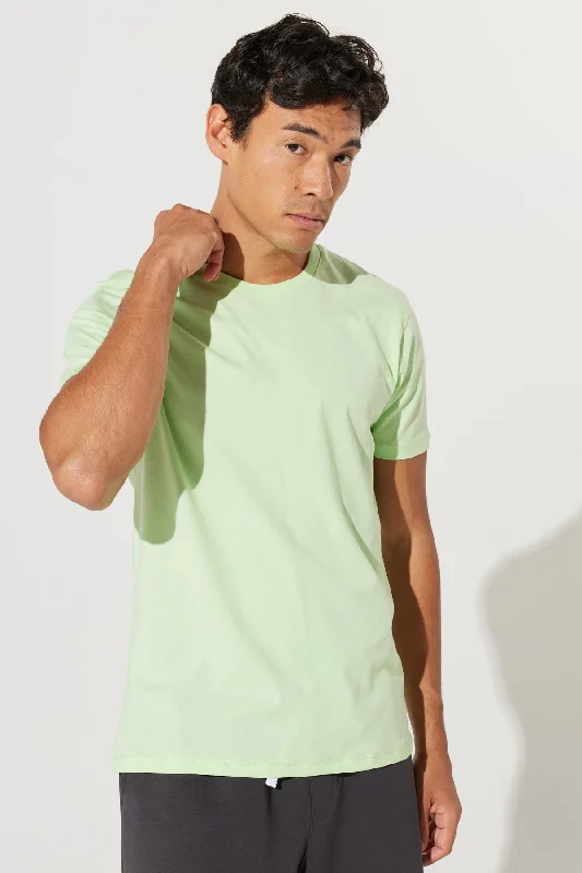 Custom T-shirts for school events-Men's Light Green Slim Fit Slim Fit 100% Cotton Crew Neck Short Sleeved T-Shirt