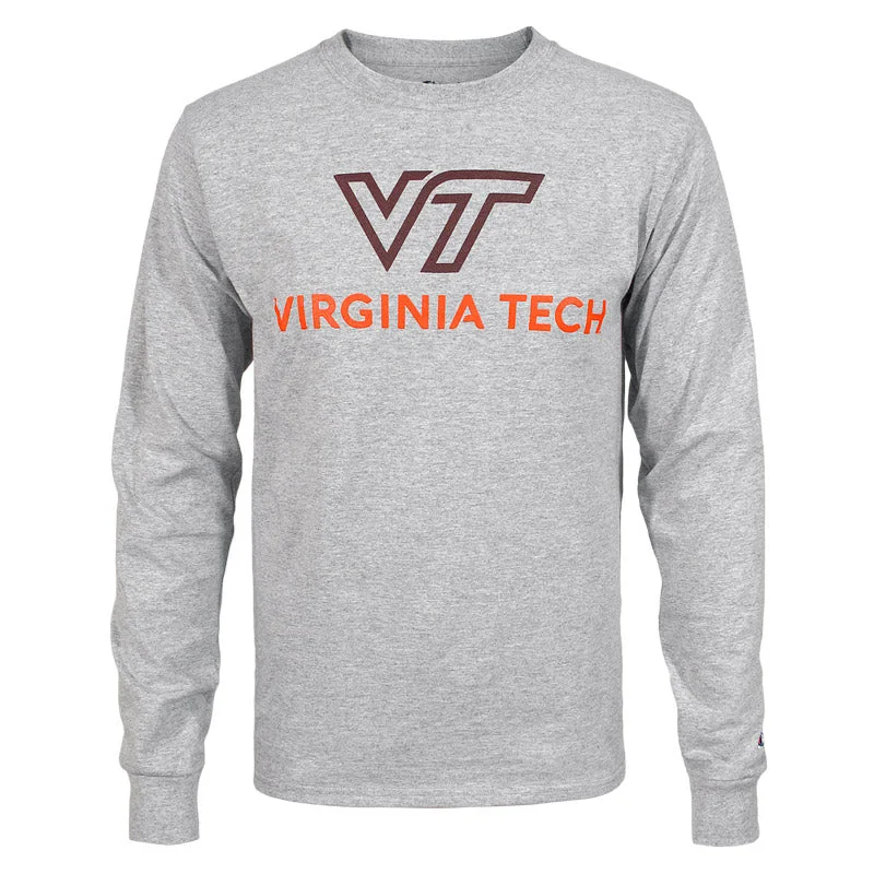 T-shirts with vintage graphics for retro fashion-Virginia Tech University Logo Long-Sleeved T-Shirt: Oxford Gray by Champion