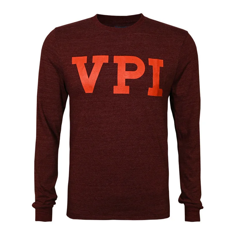 Lightweight T-shirts for warm weather-Virginia Tech Triumph Vault VPI Long-Sleeved T-Shirt: Maroon by Champion