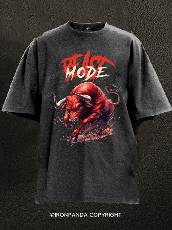 Custom T-shirts with names and numbers-beast mode bull Washed Gym Shirt