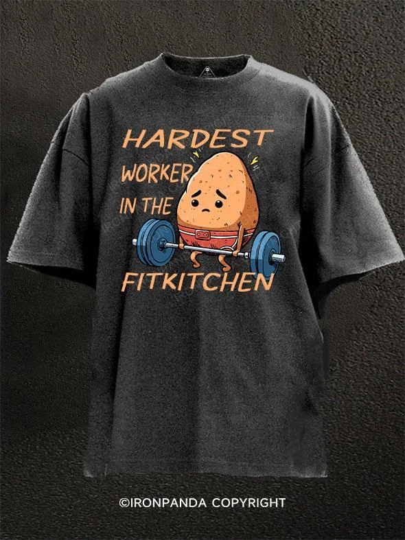 T-shirts with inspirational quotes for motivation-hardest worker in the FitKitchen Washed Gym Shirt