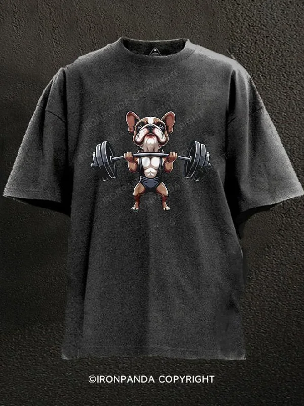 Colorful T-shirts for vibrant summer looks-French Bulldog Weightlifting Washed Gym Shirt