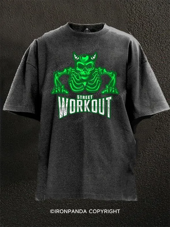 T-shirts for outdoor adventures and activities-Street Workout skeleton Washed Gym Shirt