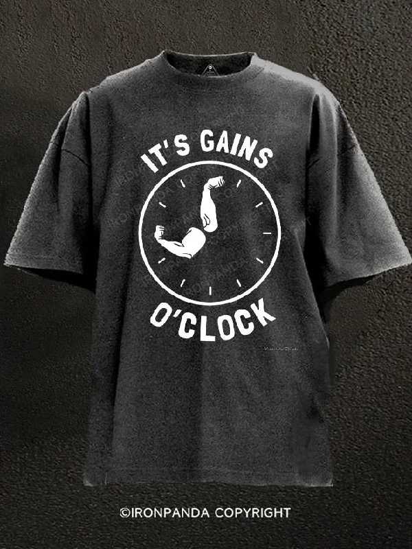 High-quality T-shirts for team events-It's Gains O'Clock Washed Gym Shirt