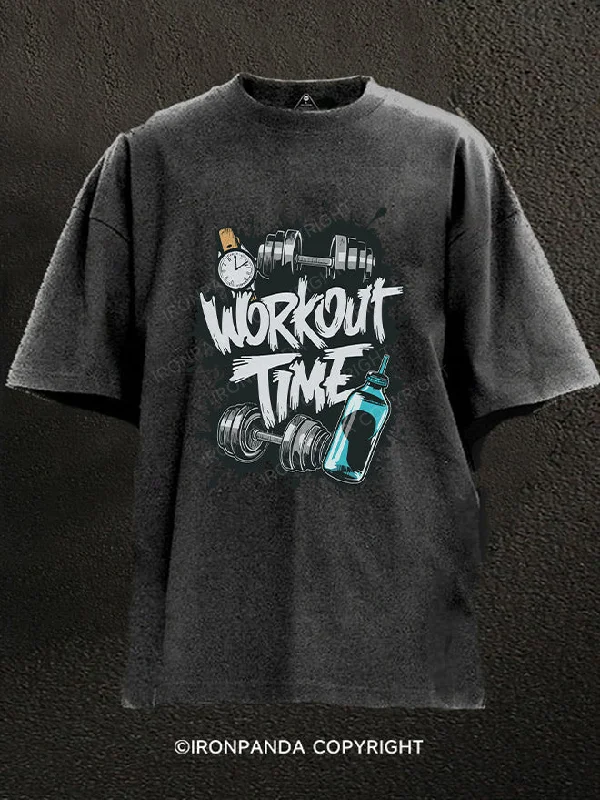 Long-sleeve T-shirts for cooler weather-Workout Time  Washed Gym Shirt