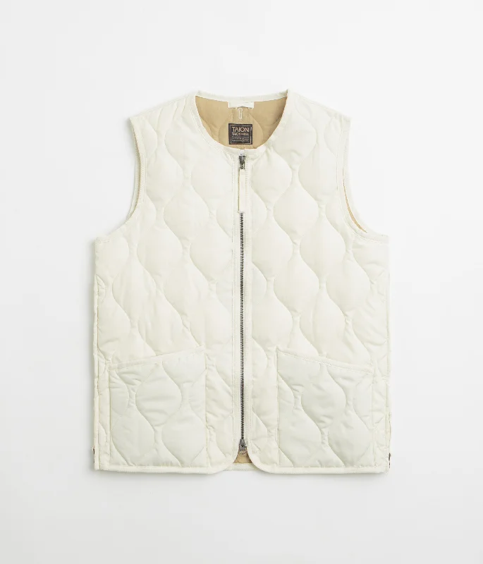 Classic military-style jackets for casual wear-Taion Military Crewneck W-Zip Down Vest - Off White