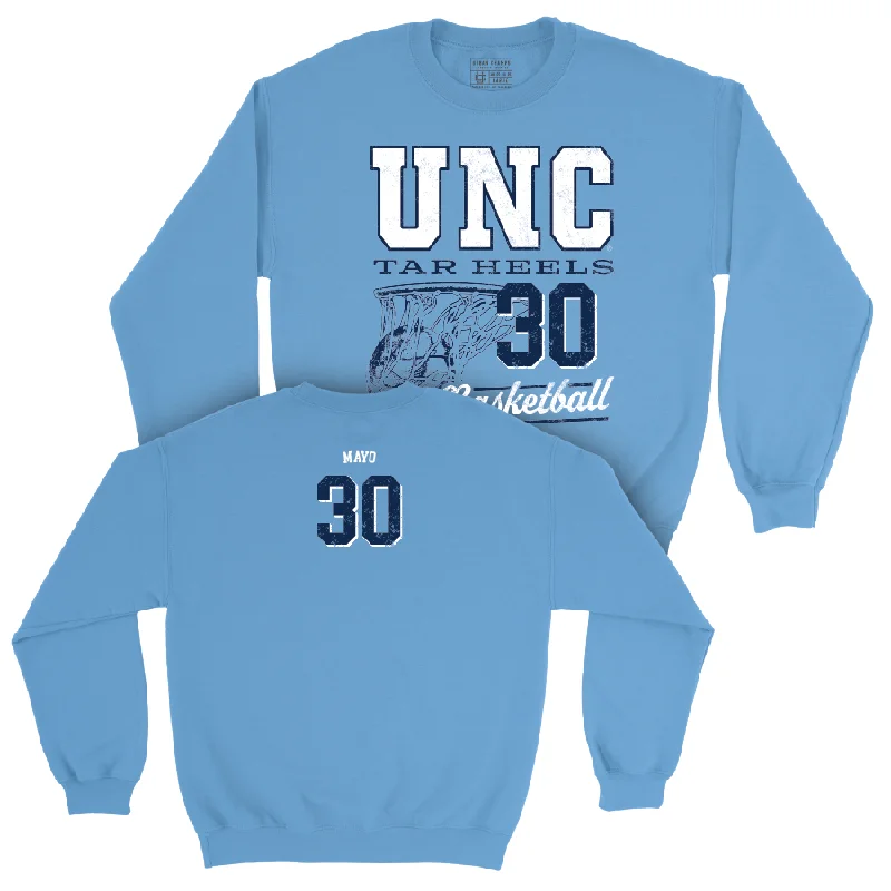 Trendy long sleeve shirts with graphic prints-UNC Men's Basketball Carolina Blue Hardwood Crew  - Dante Mayo