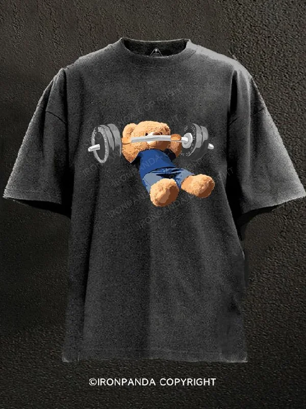 Stylish oversized T-shirts for casual comfort-Teddy bear bench press Washed Gym Shirt