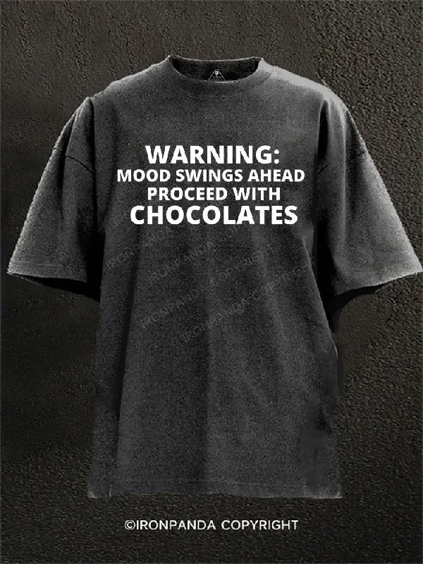 T-shirts for travel and adventure lovers-WARNING: MOOD SWINGS AHEAD PROCEED WITH CHOCOLATES Washed Gym Shirt