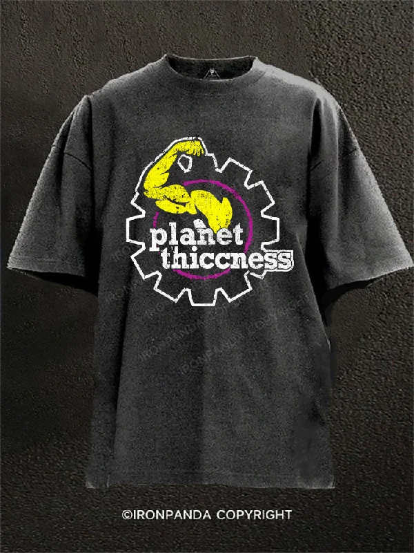 Comfortable T-shirts for lounging at home-Planet Thiccness Washed Gym Shirt