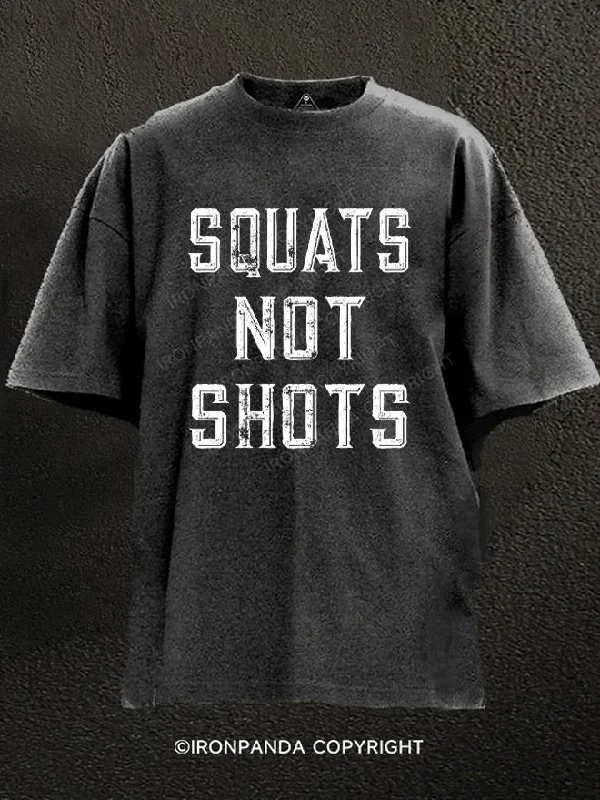 Trendy graphic T-shirts for young adults-Squats not shots Washed Gym Shirt