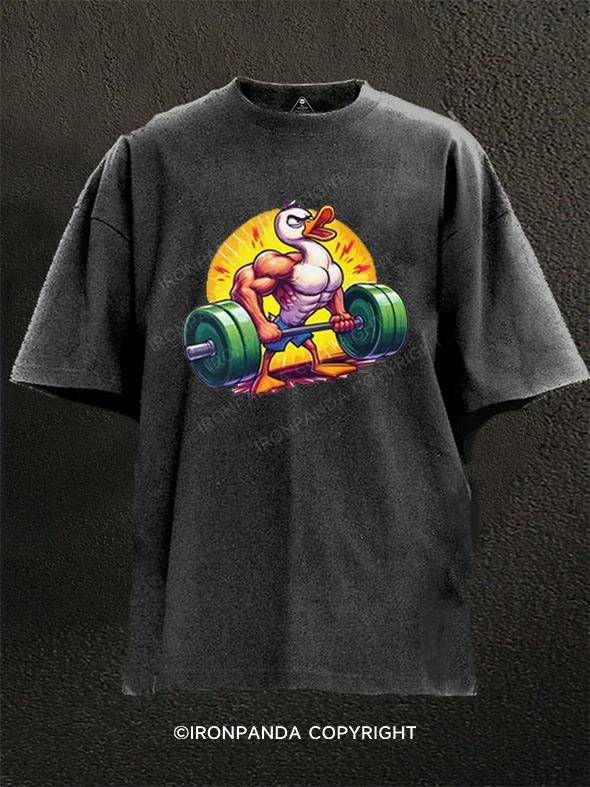 Custom-made T-shirts for corporate gifts-Muscle Duck Lifting Heavy Weights Washed Gym Shirt