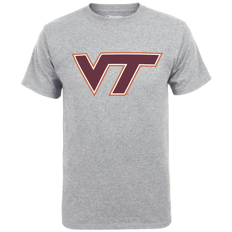 Stylish oversized T-shirts for casual comfort-Virginia Tech Logo T-Shirt: Oxford Gray by Champion