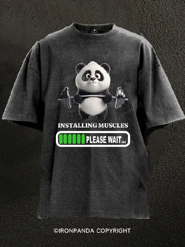 Best affordable T-shirts for group orders-panda installing muscles Washed Gym Shirt